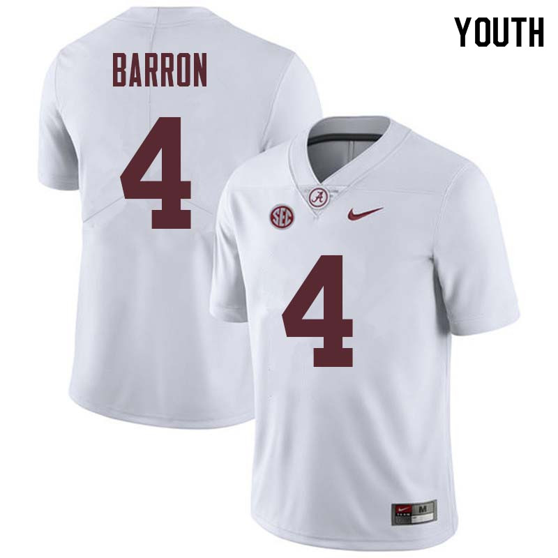 Alabama Crimson Tide Youth Mark Barron #4 White NCAA Nike Authentic Stitched College Football Jersey LF16Z18AU